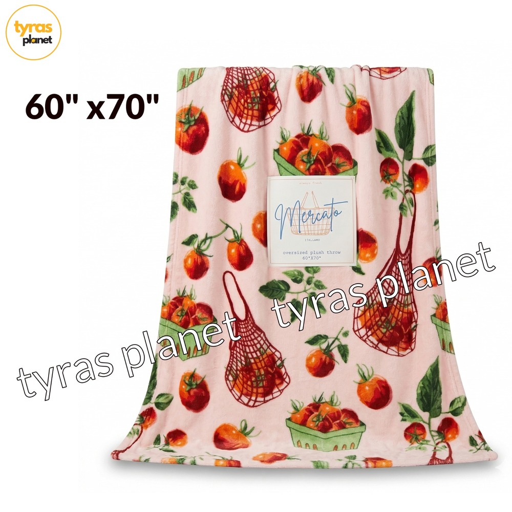 Mercato Tomato Vine Market Bag Oversized Plush Throw Blanket Pink 60x70 NWT